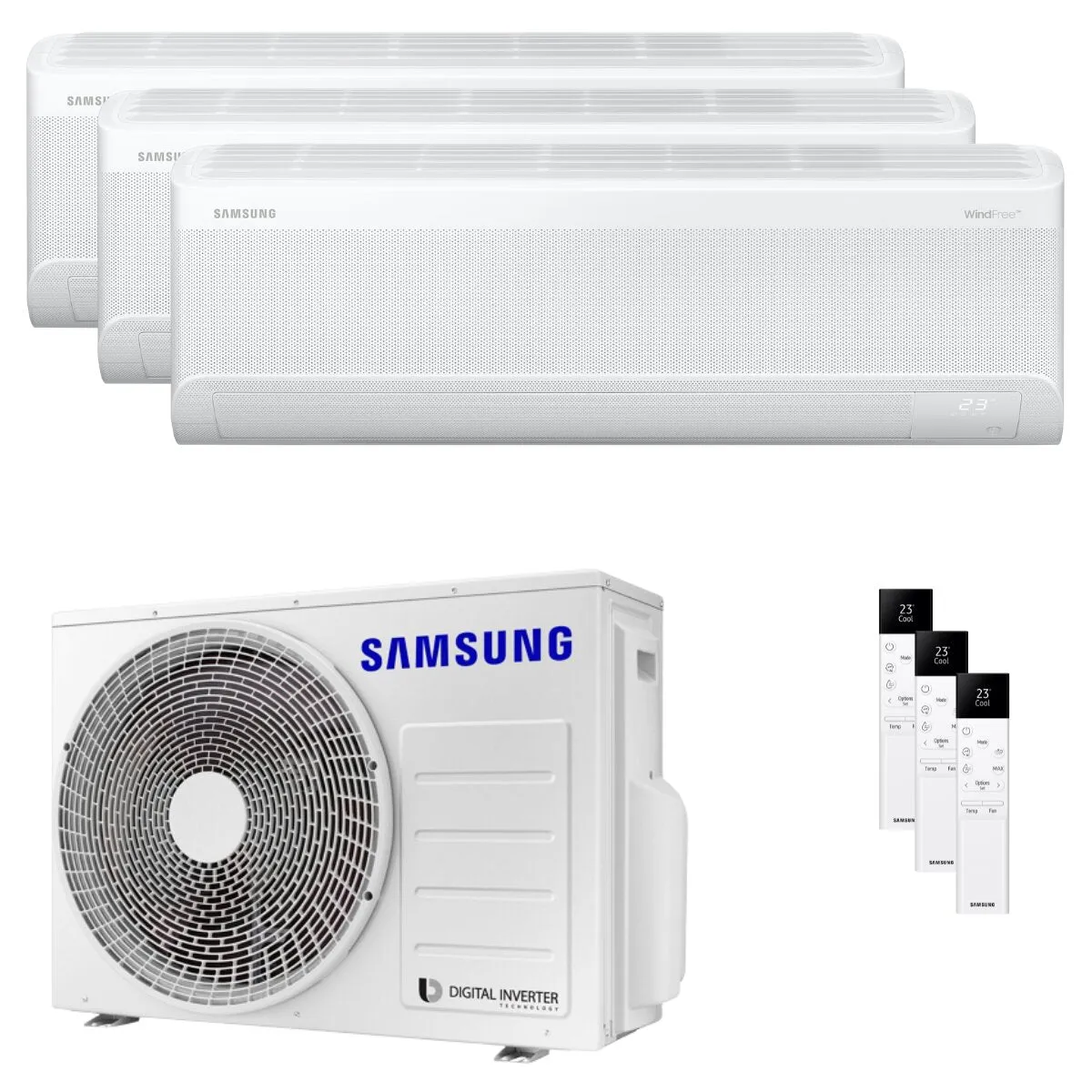 Condizionatore Samsung Windfree Elite S2 trial split 7000+7000+12000 BTU inverter A++ wifi unità esterna 5.2 kW