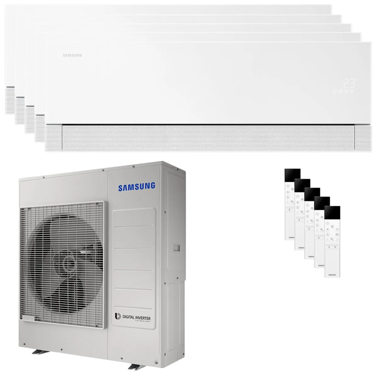 Condizionatore Samsung WindFree Première Plus penta split 7000+7000+7000+9000+12000 BTU inverter A++ wifi unità esterna 10 kW