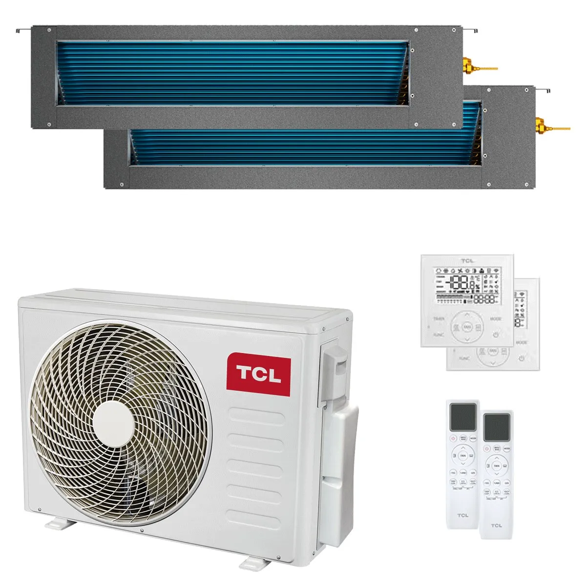 Condizionatore TCL Canalizzabile Serie D dual split 12000+18000 BTU inverter A++ wifi unità esterna 7.9 kW