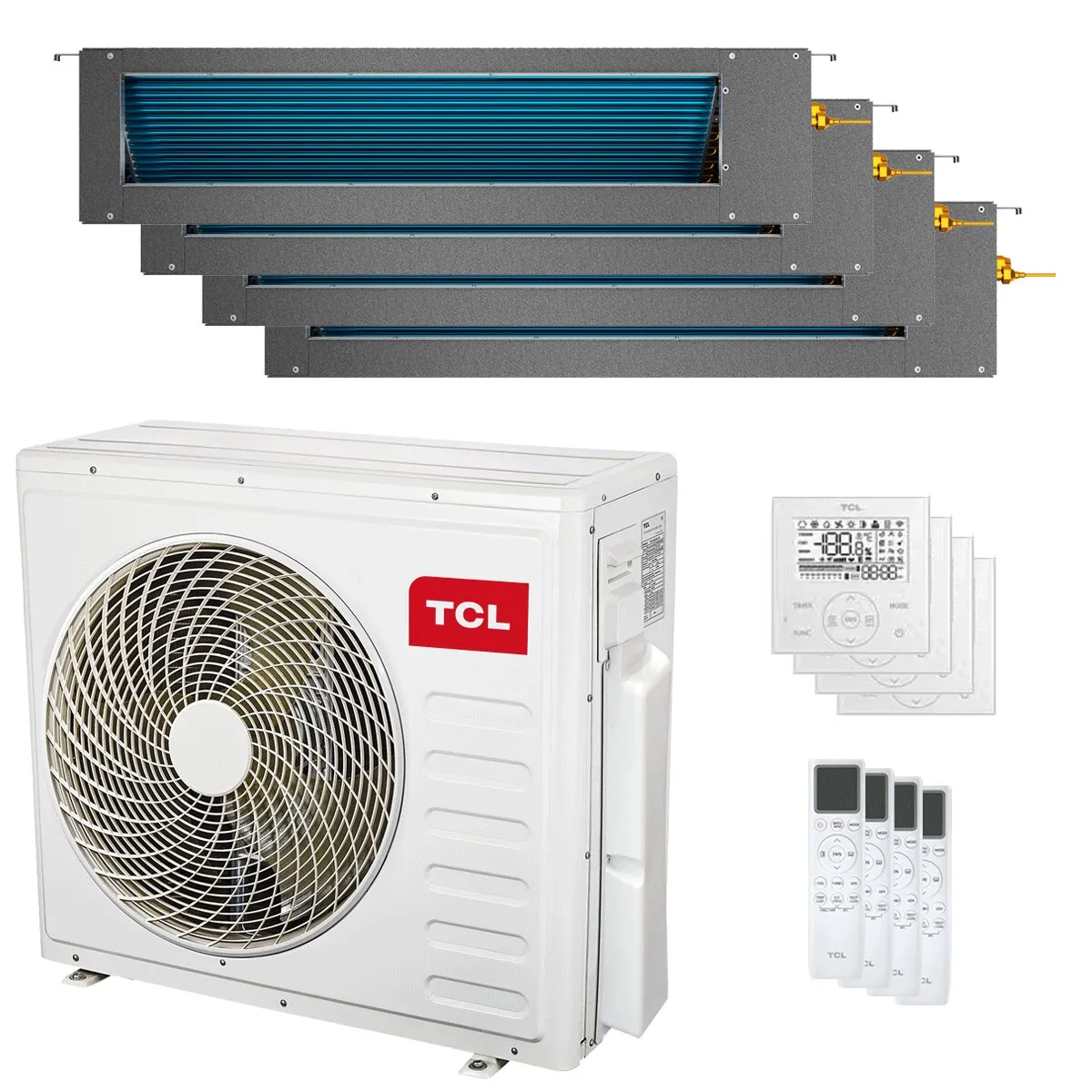 Condizionatore TCL Canalizzabile Serie D quadri split 12000+12000+12000+18000 BTU inverter A++ wifi unità esterna 12.2 kW