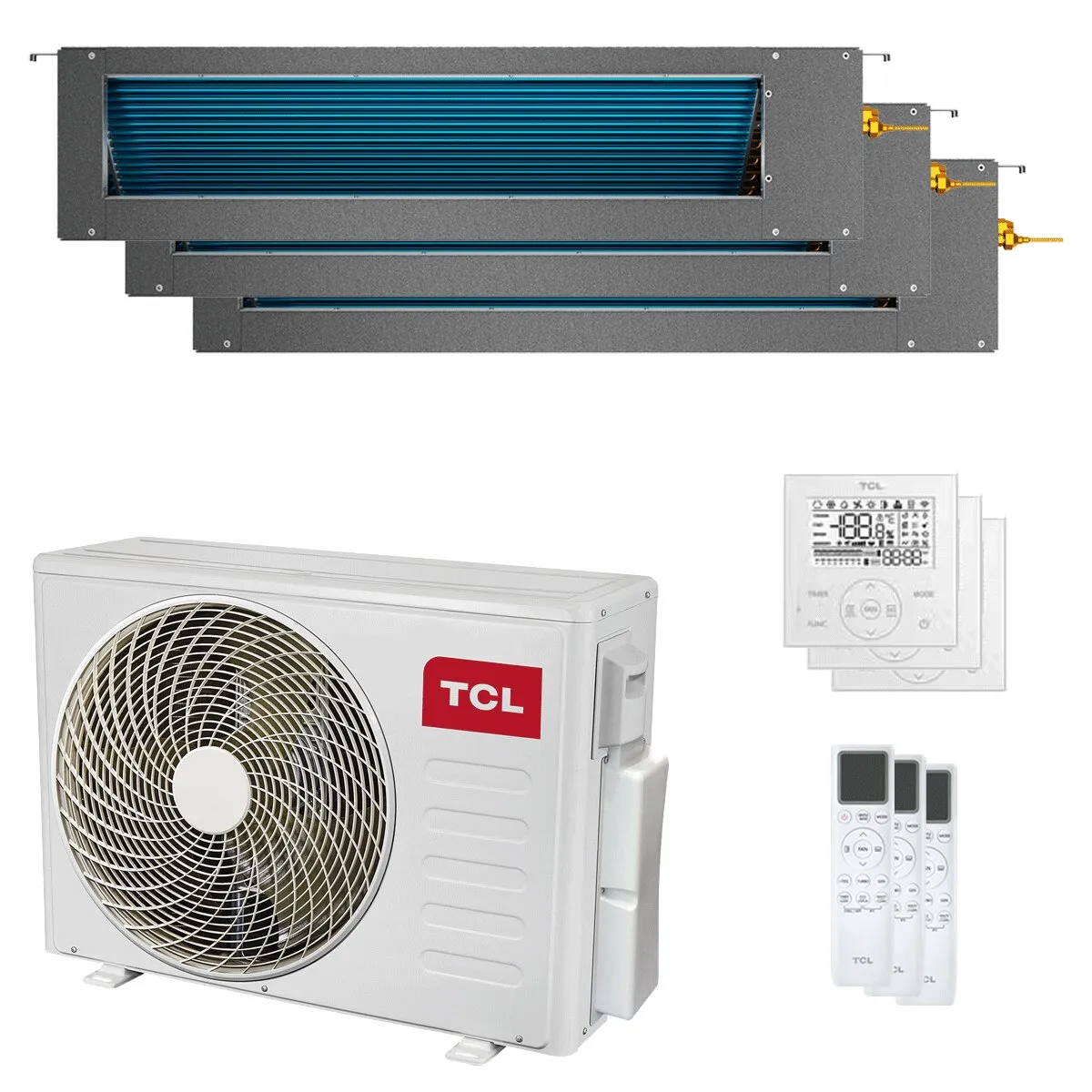 Condizionatore TCL Canalizzabile Serie D trial split 9000+9000+9000 BTU inverter A++ wifi unità esterna 7.9 kW