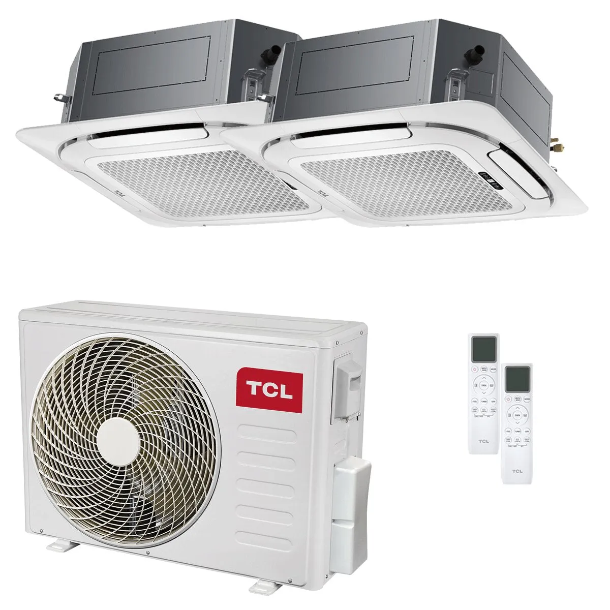 Condizionatore TCL Cassetta 4 vie Serie S dual split 9000+12000 BTU inverter A++ wifi unità esterna 4.1 kW