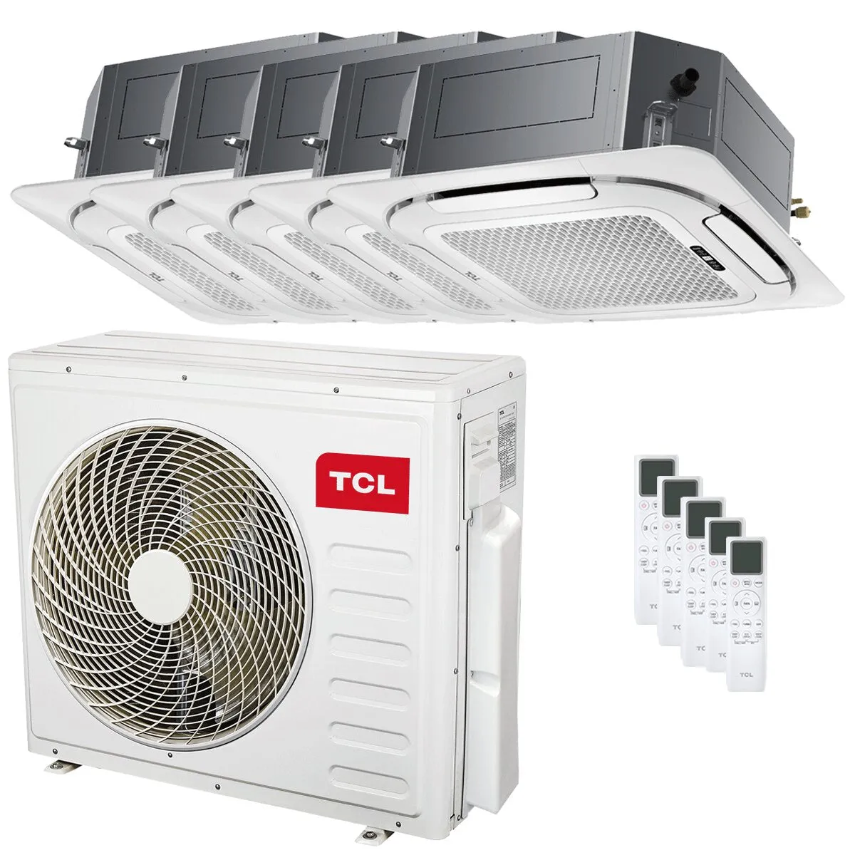 Condizionatore TCL Cassetta 4 vie Serie S penta split 9000+9000+12000+12000+12000 BTU inverter A++ wifi unità esterna 12.2 kW