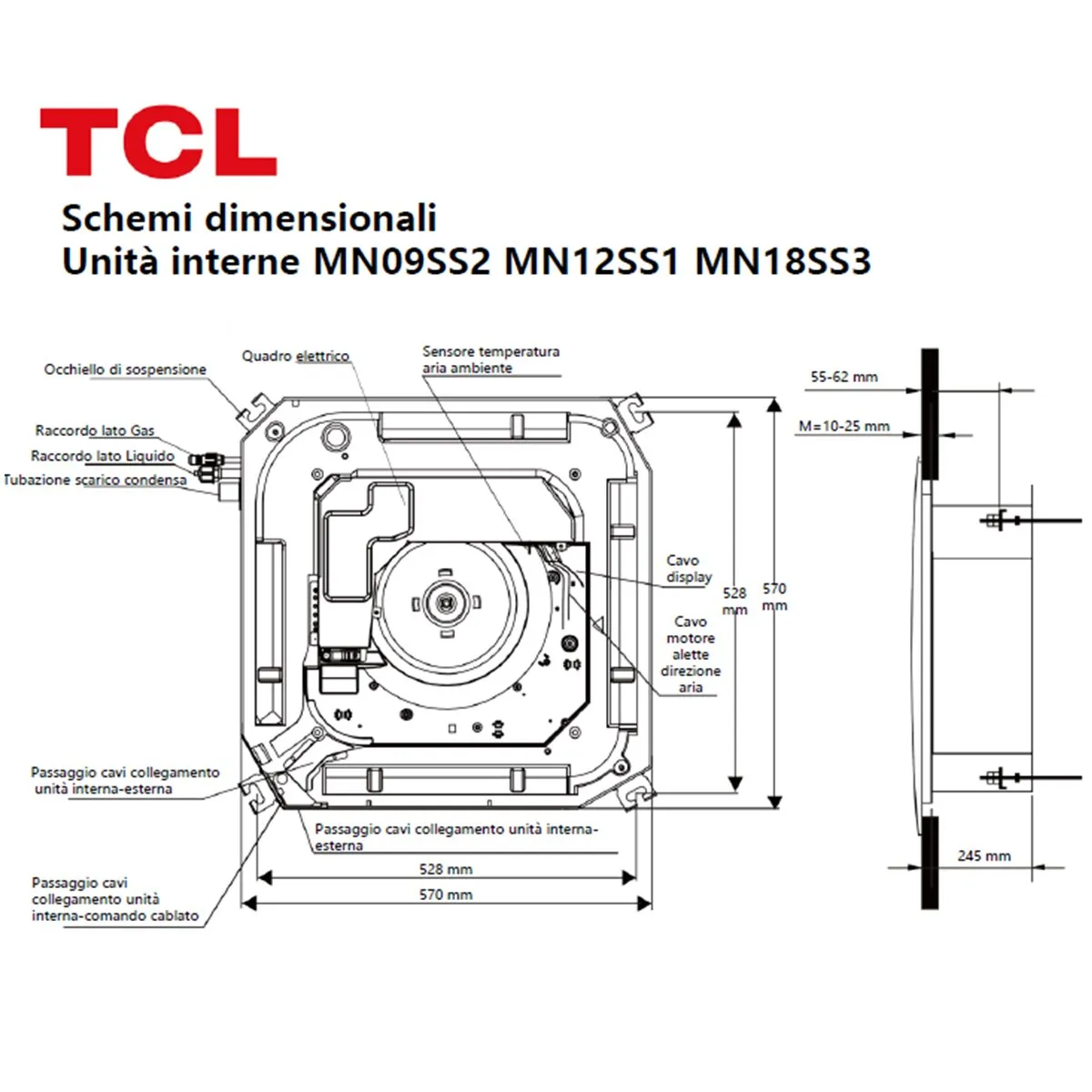 Condizionatore TCL Cassetta 4 vie Serie S penta split 9000+9000+9000+9000+18000 BTU inverter A++ wifi unità esterna 12.2 kW 4