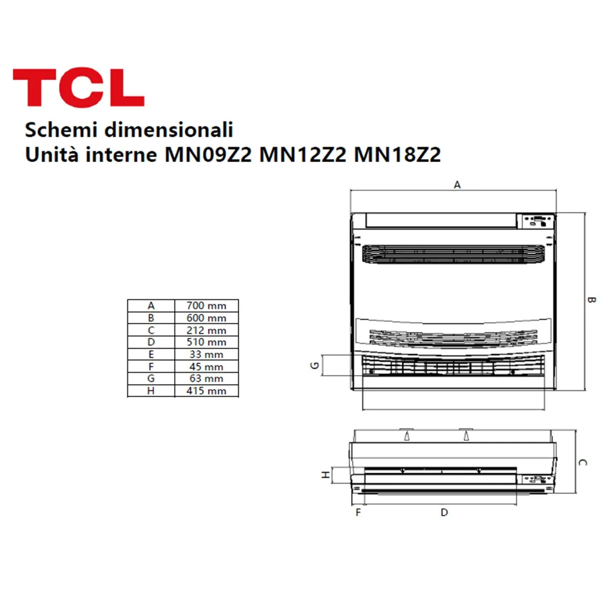 Condizionatore TCL Console Serie Z 18000 BTU R32 Inverter WiFi A++/A+ 5