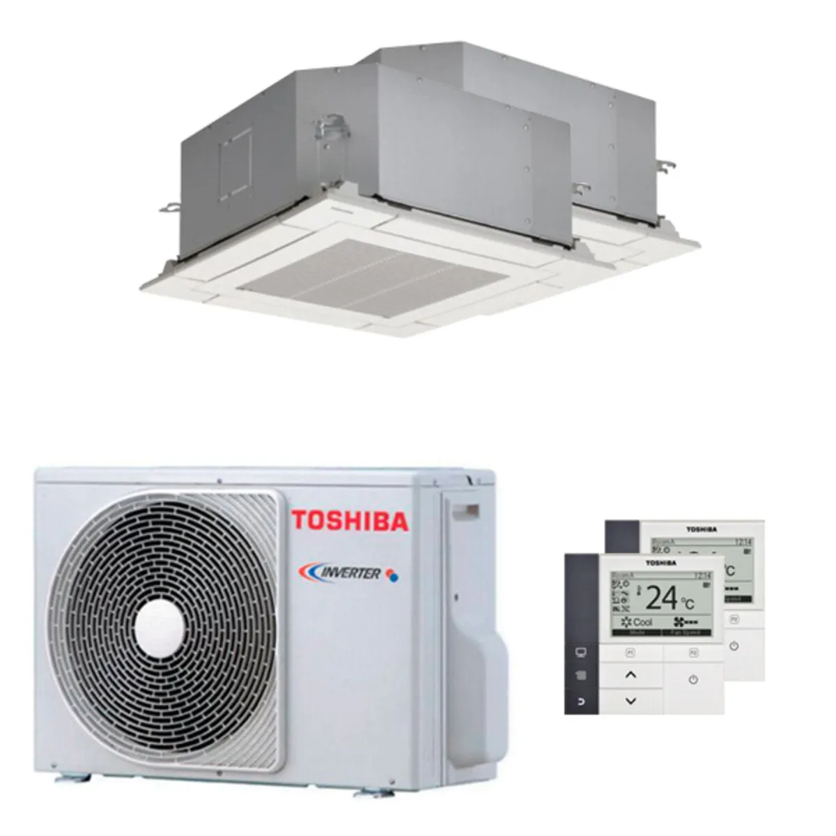 Condizionatore Toshiba Cassetta compatta U2 a 4 vie dual split 9000+16000 BTU inverter A++ unità esterna 5,2 kW