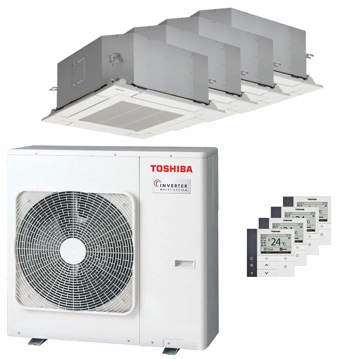 Condizionatore Toshiba Cassetta compatta U2 a 4 vie quadri split 12000+12000+12000+12000 BTU inverter A++ unità esterna 8 kW