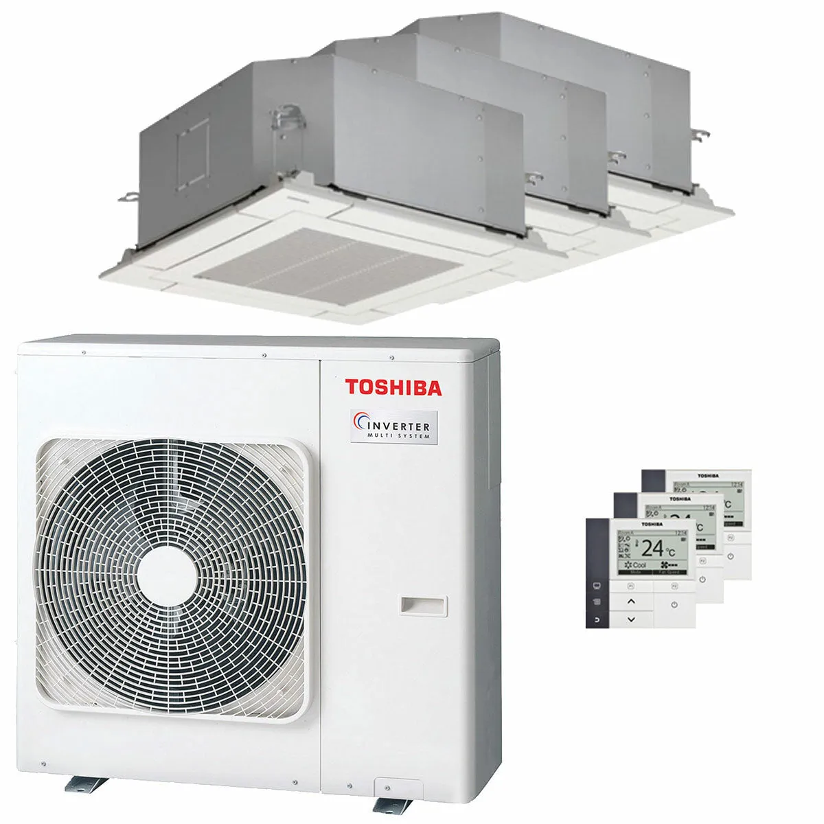 Condizionatore Toshiba Cassetta compatta U2 a 4 vie trial split 9000+12000+16000 BTU inverter A+++ unità esterna 7 kW