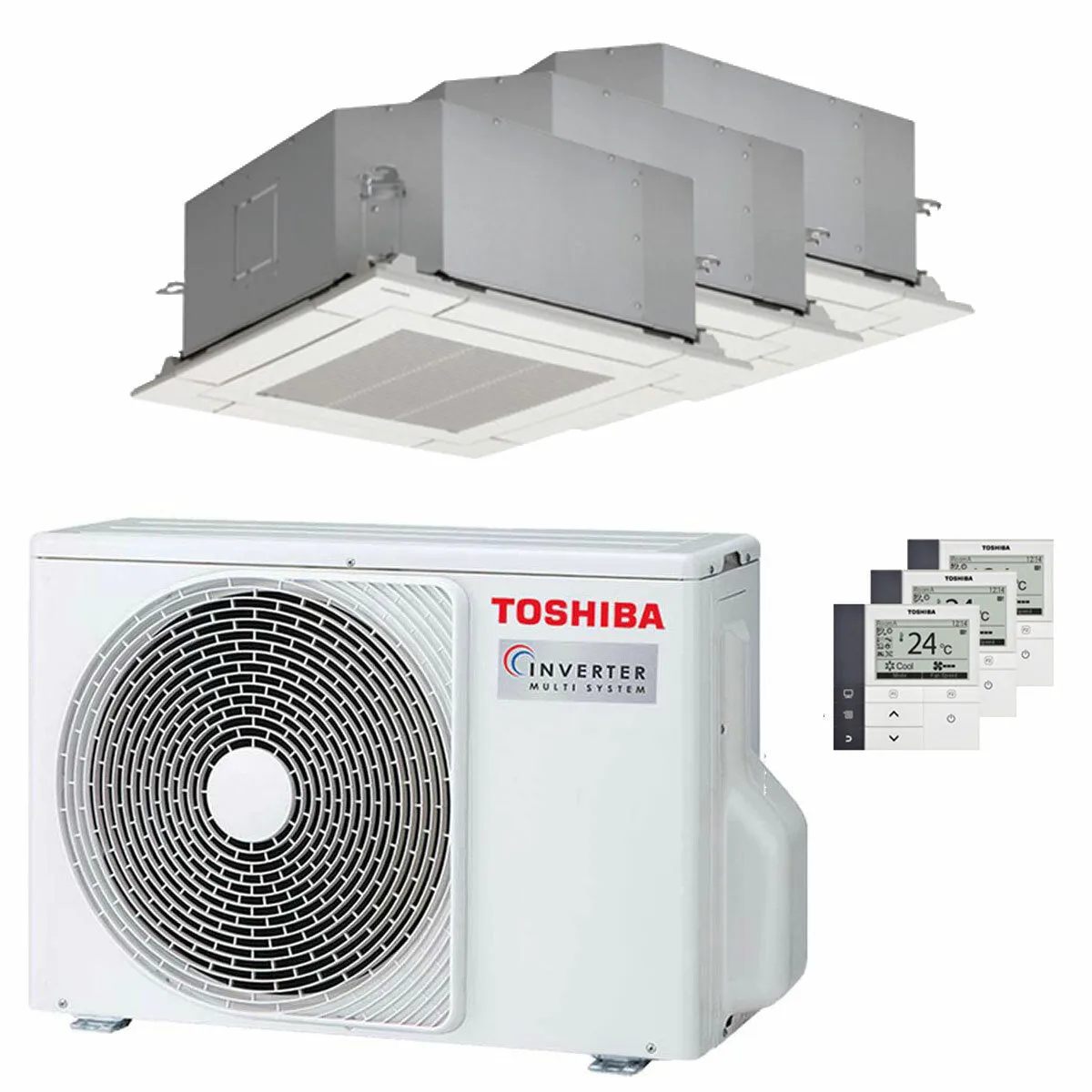 Condizionatore Toshiba Cassetta compatta U2 a 4 vie trial split 9000+9000+12000 BTU inverter A+++ unità esterna 5.2 kW