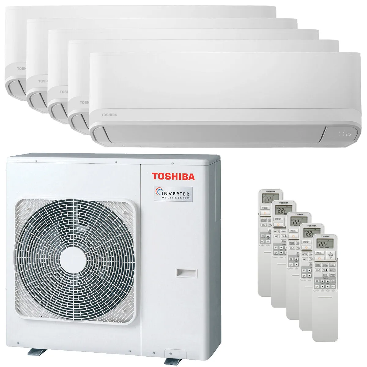 Condizionatore Toshiba Seiya Classic 2025 penta split 9000+9000+9000+12000+16000 BTU inverter A++ unità esterna 10 kW