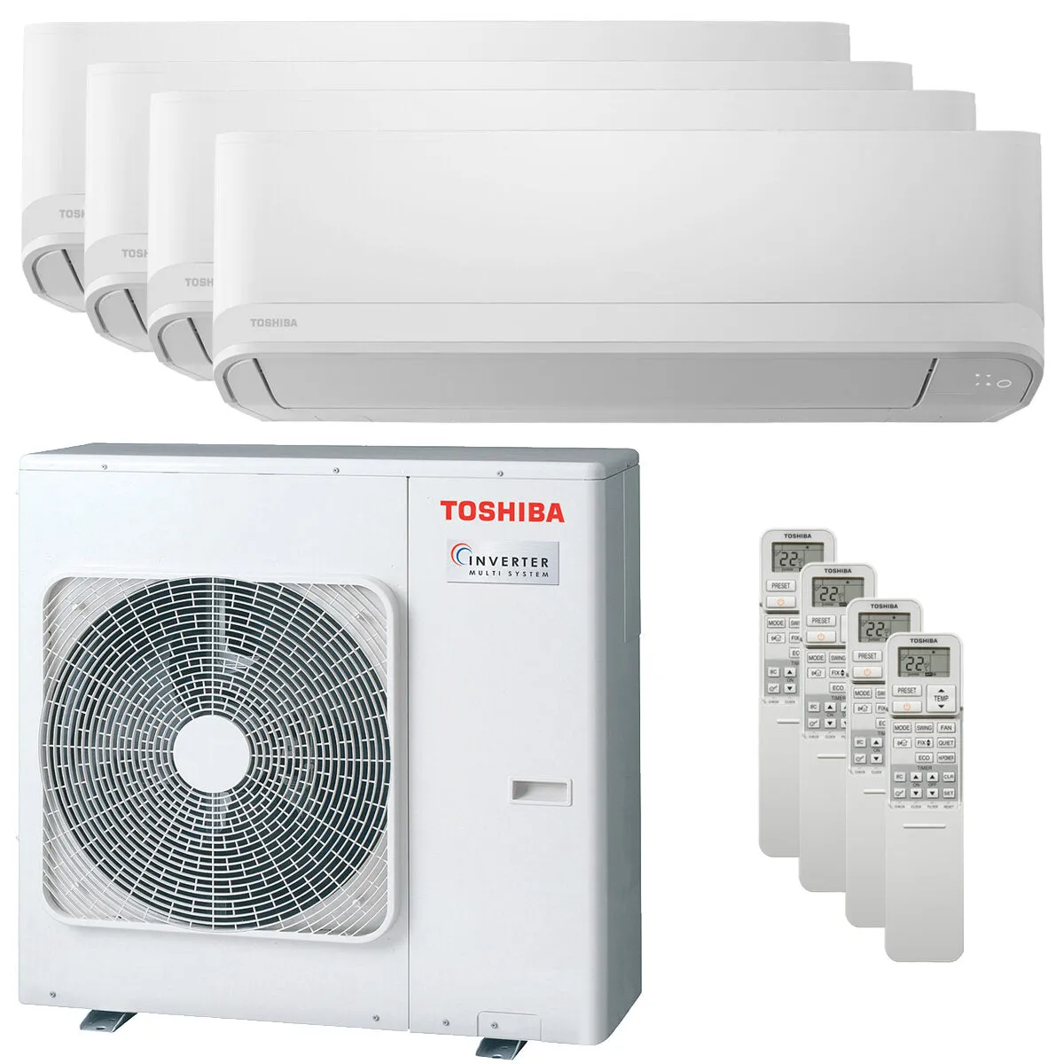 Condizionatore Toshiba Seiya Classic 2025 quadri split 7000+7000+9000+16000 BTU inverter A++ unità esterna 8 kW
