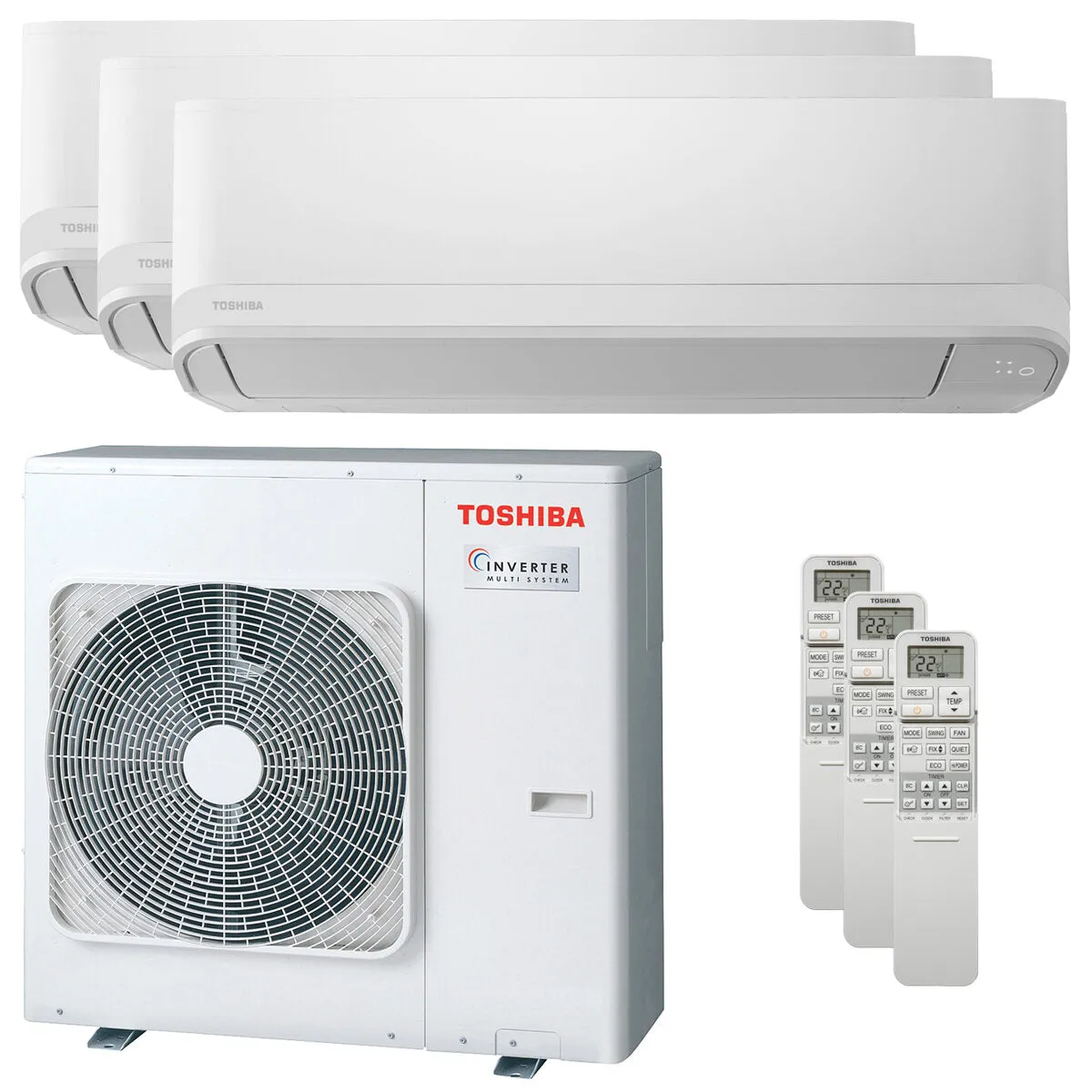 Condizionatore Toshiba Seiya Classic 2025 trial split 9000+9000+16000 BTU inverter A+++ unità esterna 7 kW