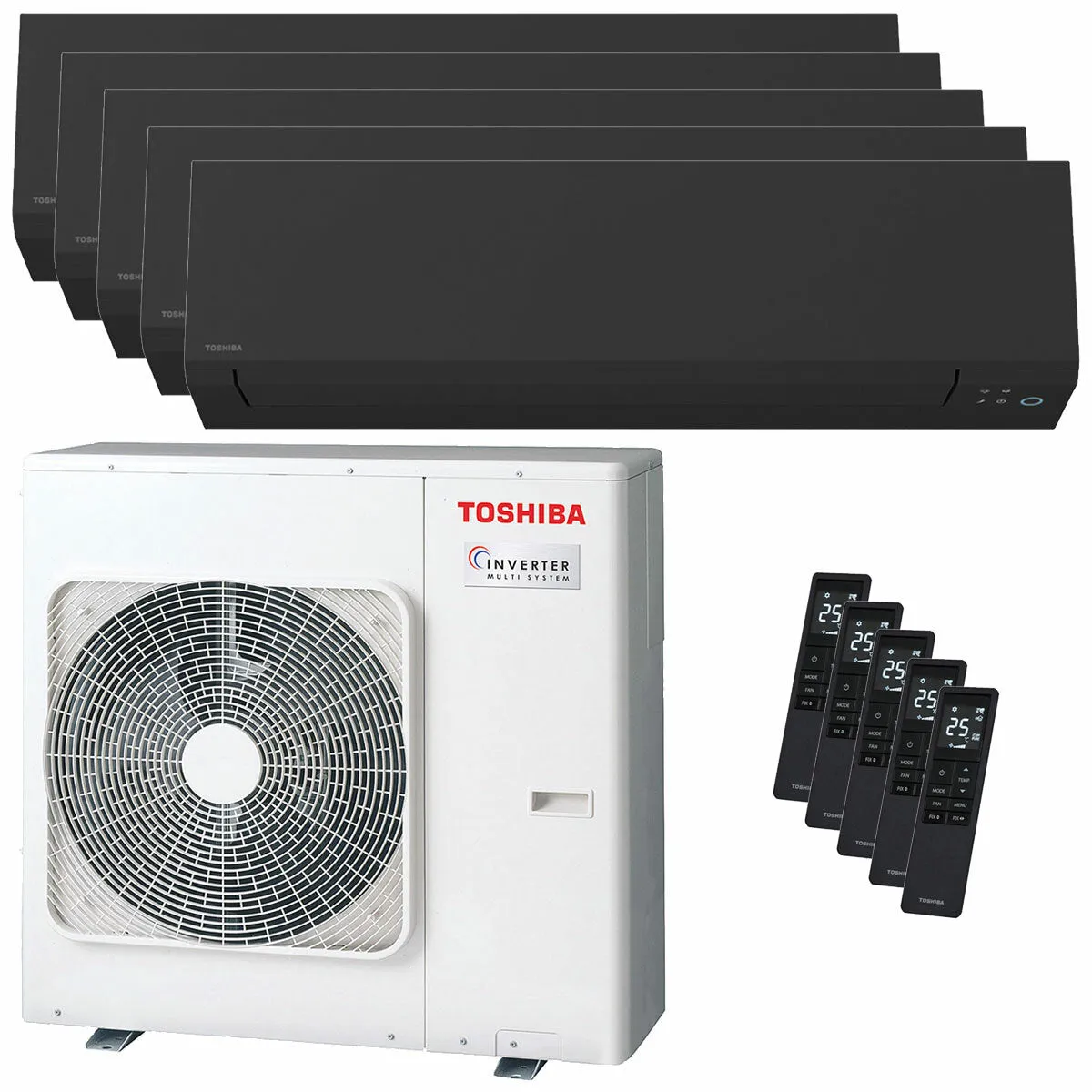 Condizionatore Toshiba SHORAI Edge Black penta split 9000+9000+9000+9000+12000 BTU inverter A++ wifi unità esterna 10 kW