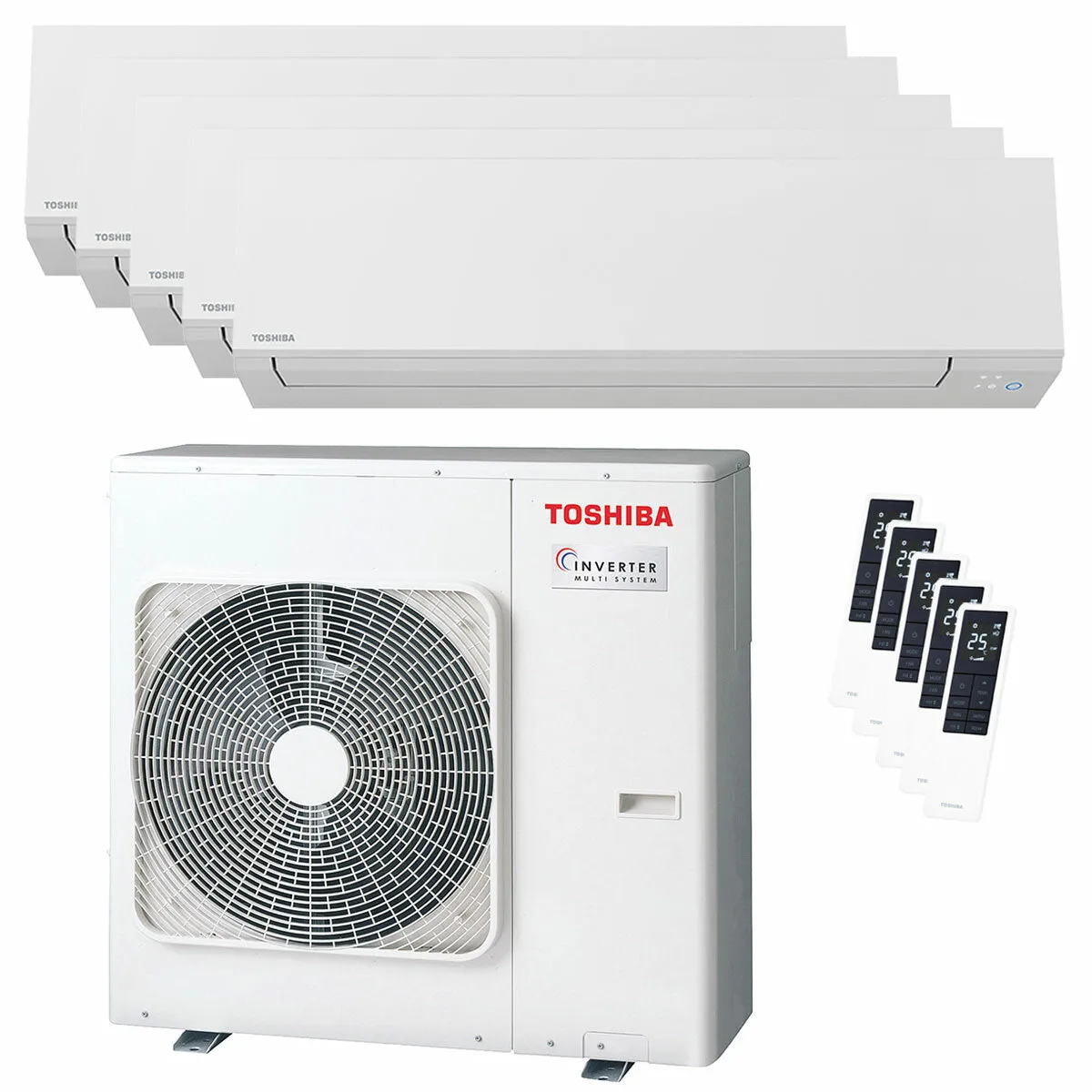 Condizionatore Toshiba SHORAI Edge White penta split 7000+7000+9000+9000+12000 BTU inverter A++ wifi unità esterna 10 kW